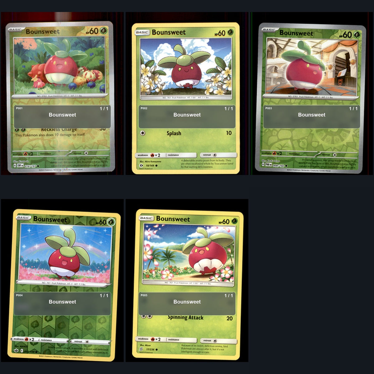 Pokemon TCG Bounsweet Species Collection 5 Different Cards