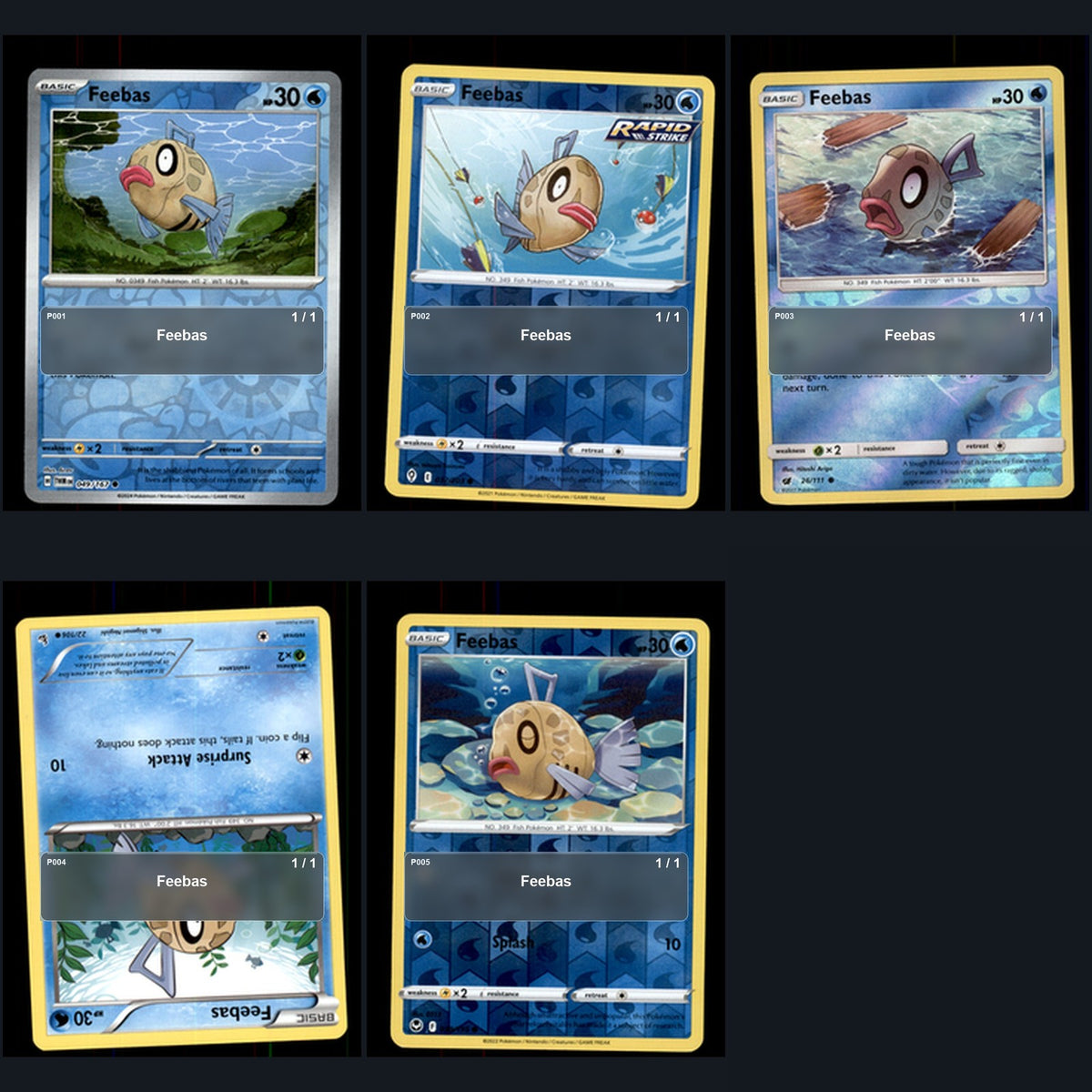 Pokemon TCG Feebas Species Collection 5 Different Cards