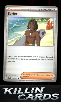 Surfer - 187/191 187/191 Pokemon Uncommon SV08: Surging Sparks Card NM