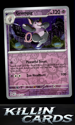 Reverse Holofoil Grumpig 091/197 Pokemon Uncommon SV03: Obsidian Flames Card NM