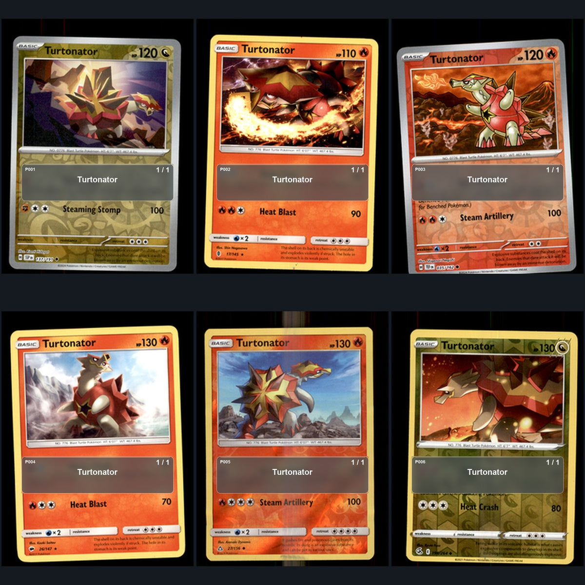 Pokemon TCG Turtonator Species Collection 6 Different Cards