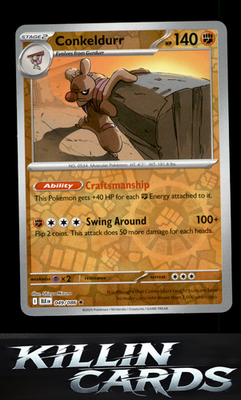 Reverse Holofoil Conkeldurr 049/086 Pokemon Rare SV: Black Bolt Card NM