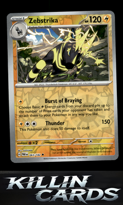 Reverse Holofoil Zebstrika 063/182 Pokemon Uncommon SV04: Paradox Rift Card NM