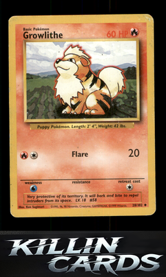 Growlithe 028/102 Pokemon Uncommon Base Set (Shadowless) Card DM