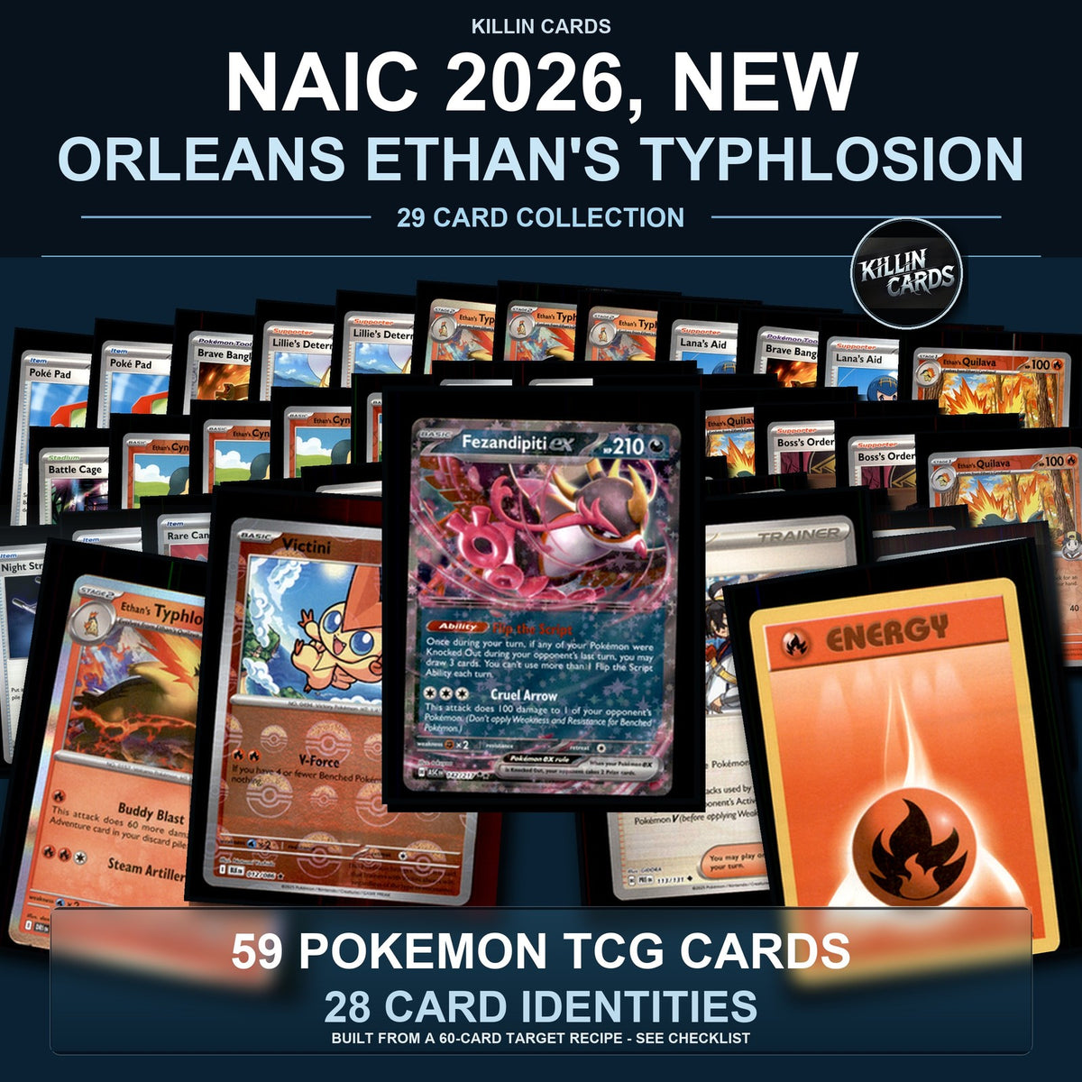 Partial Pokemon TCG NAIC 2026, New Orleans Ethan's Typhlosion Decklist 59 Cards Deck