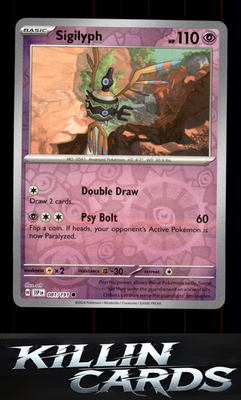 Reverse Holofoil Sigilyph 081/191 Pokemon Common SV08: Surging Sparks Card NM