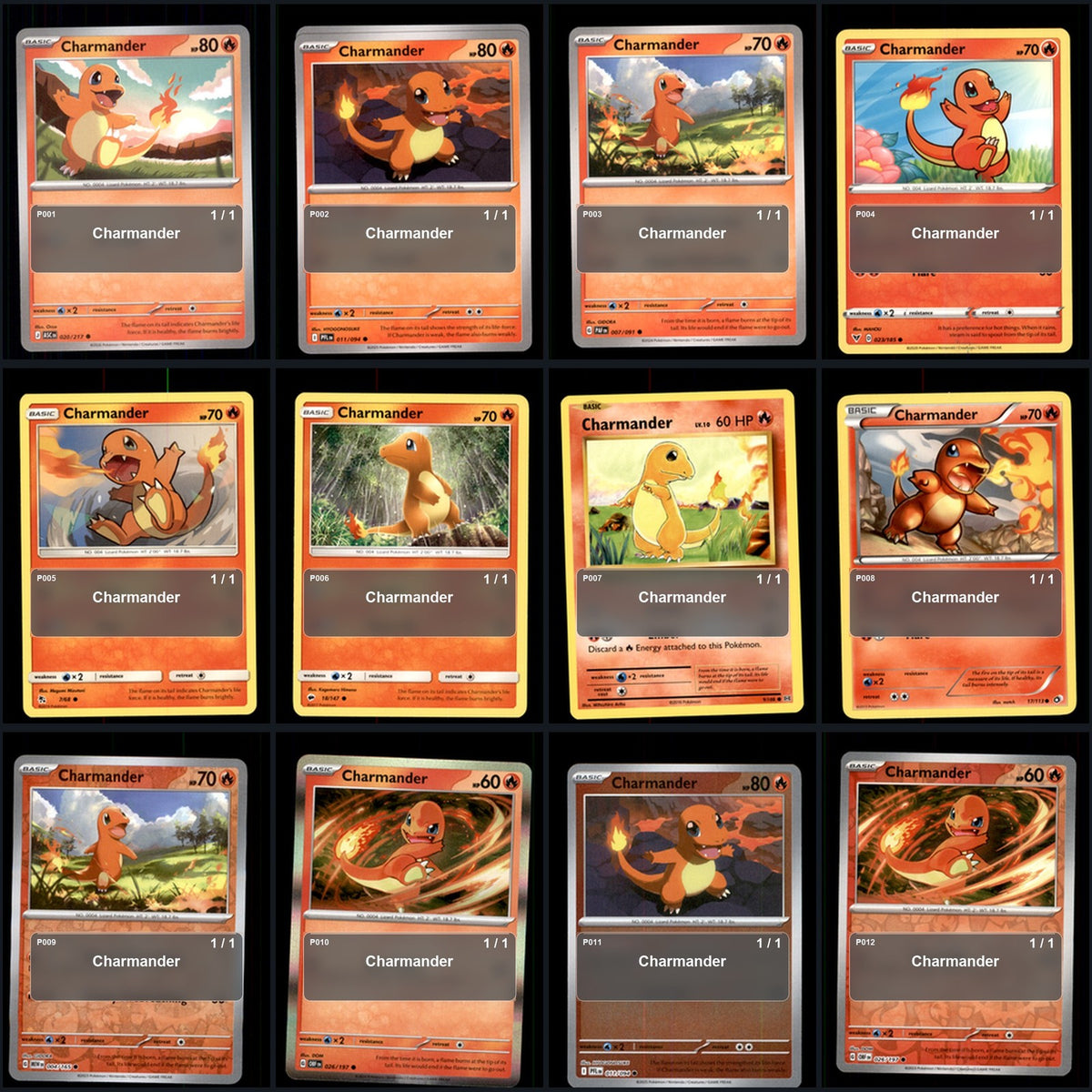 Pokemon TCG Charmander Pokemon Species Collection 12 Different Cards Collection