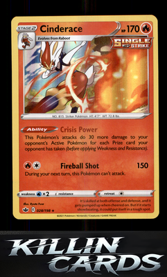 Cinderace 028/198 Pokemon Holo Rare SWSH06: Chilling Reign Card NM
