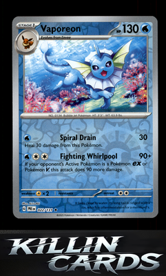 Reverse Holofoil Vaporeon 022/131 Pokemon Rare SV: Prismatic Evolutions Card NM