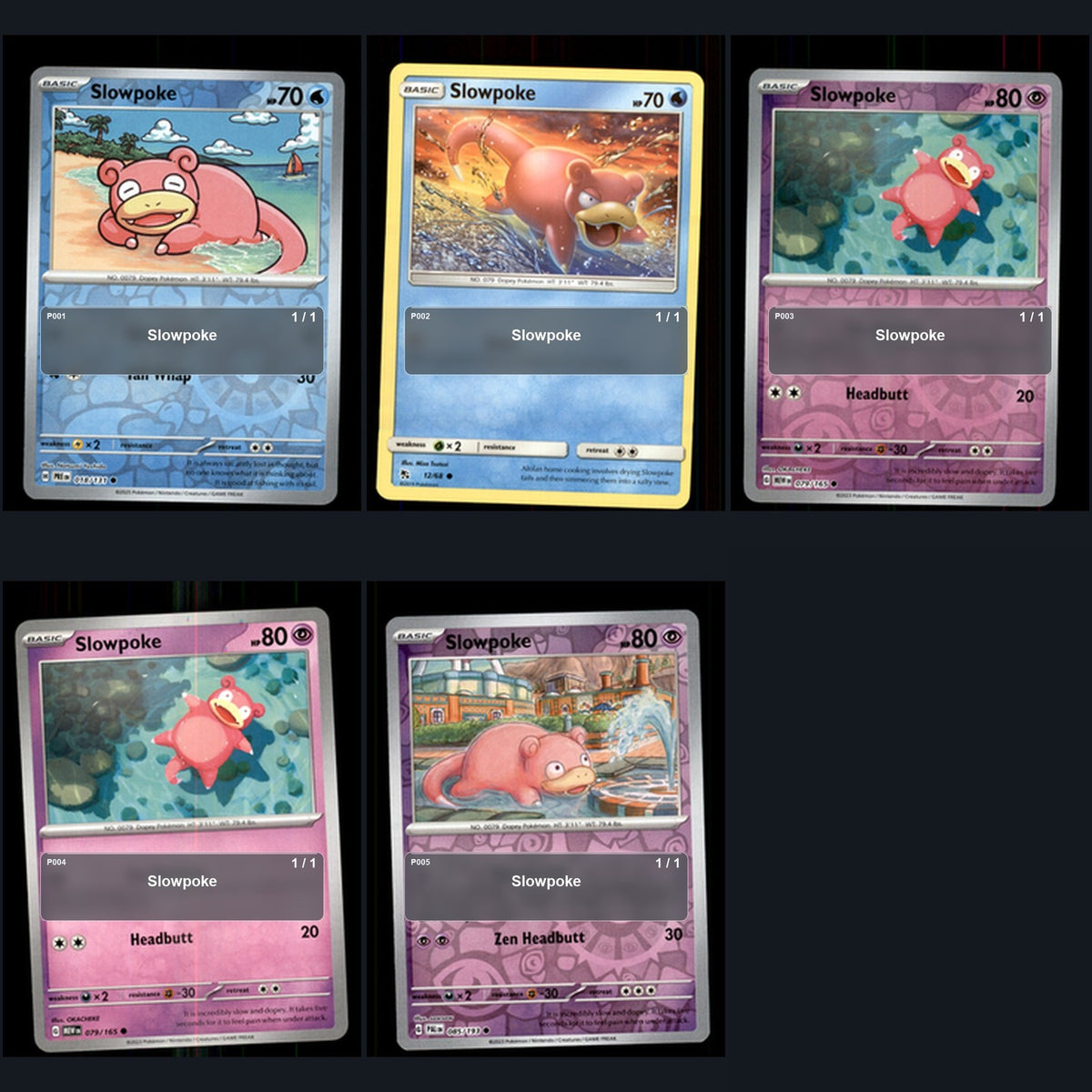 Pokemon TCG Slowpoke Species Collection 5 Different Cards