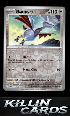 Reverse Holofoil Skarmory 141/182 Pokemon Common SV10: Destined Rivals Card NM
