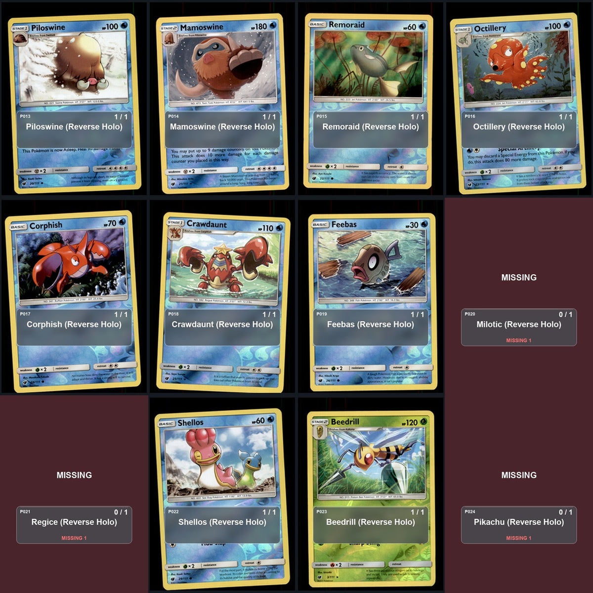 Pokemon TCG SM - Crimson Invasion Reverse Holo Master Set 52 Reverse Holo Card