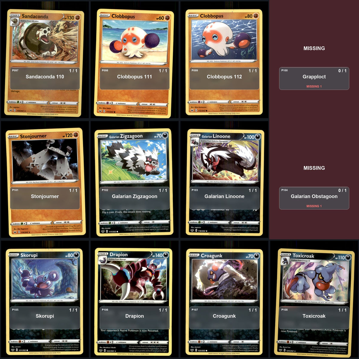Pokemon TCG SWSH01: Sword & Shield Base Set C/UC/R Standard Set 135 Cards