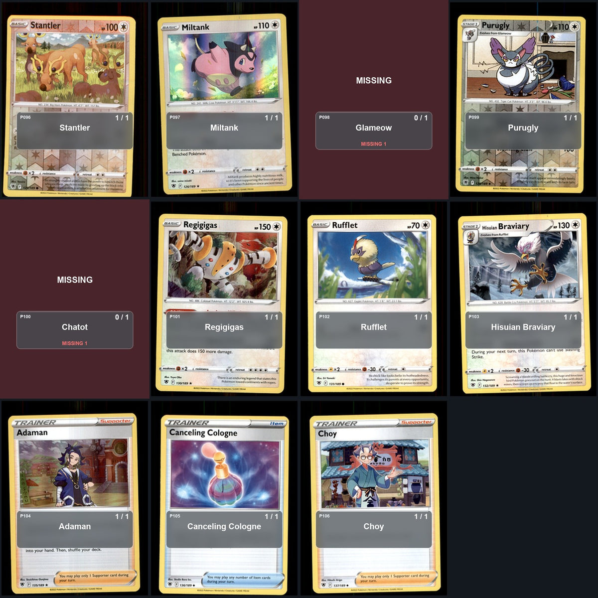 Pokemon TCG SWSH10: Astral Radiance C/UC/R Standard Set 100 Cards