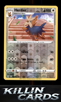 Reverse Holofoil Herdier 134/203 Pokemon Uncommon SWSH07: Evolving Skies Card NM