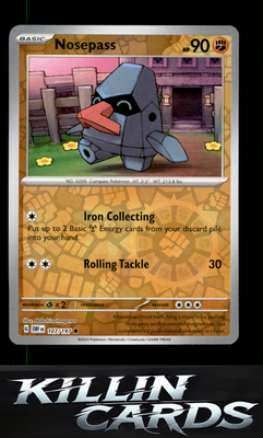 Reverse Holofoil Nosepass 107/197 Pokemon Common SV03: Obsidian Flames Card NM