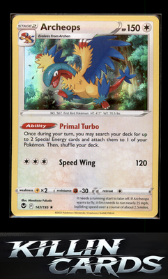 Archeops 147/195 Pokemon Holo Rare SWSH12: Silver Tempest Card NM