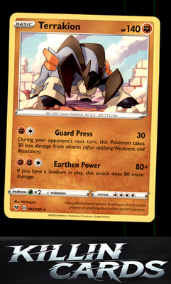 Terrakion 092/185 Pokemon Rare SWSH04: Vivid Voltage Card NM