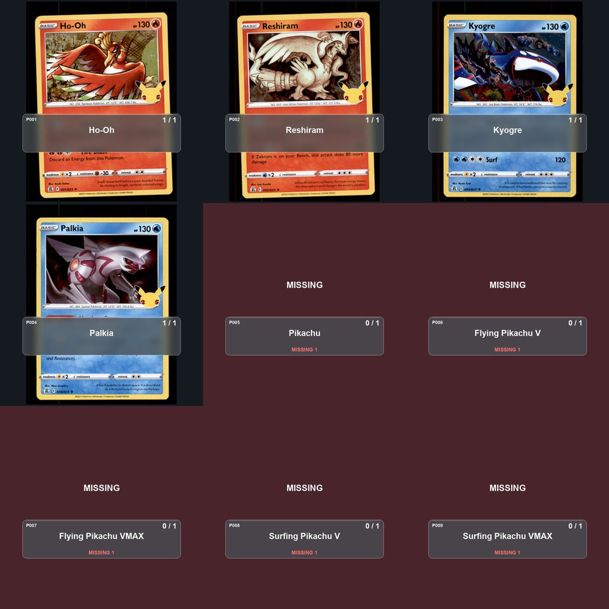 Pokemon TCG Celebrations Partial Master Set Lot 18 Cards Master Set Collection