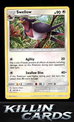 Swellow 104/145 Pokemon Rare SM - Guardians Rising Card NM