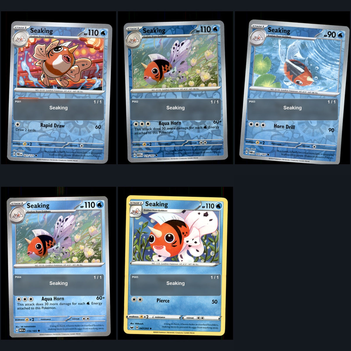 Pokemon TCG Seaking Species Collection 5 Different Cards