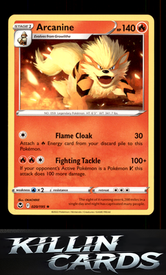 Arcanine 020/195 Pokemon Rare SWSH12: Silver Tempest Card NM
