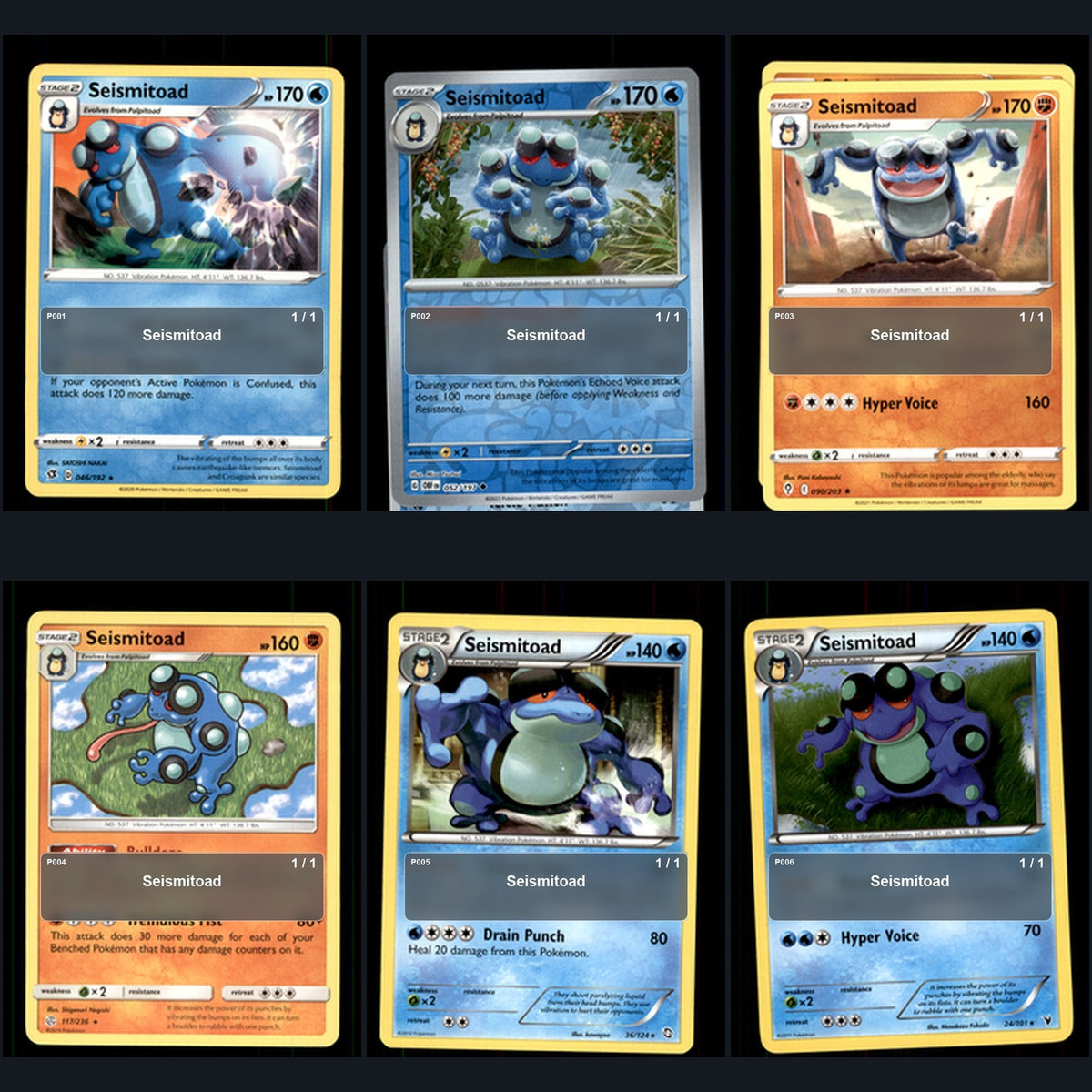 Pokemon TCG Seismitoad Species Collection 6 Different Cards