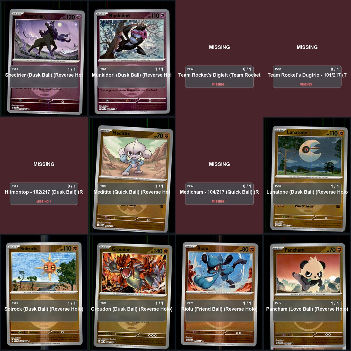 Pokemon TCG ME: Ascended Heroes Reverse Holo Master Set 71 Reverse Holo Card