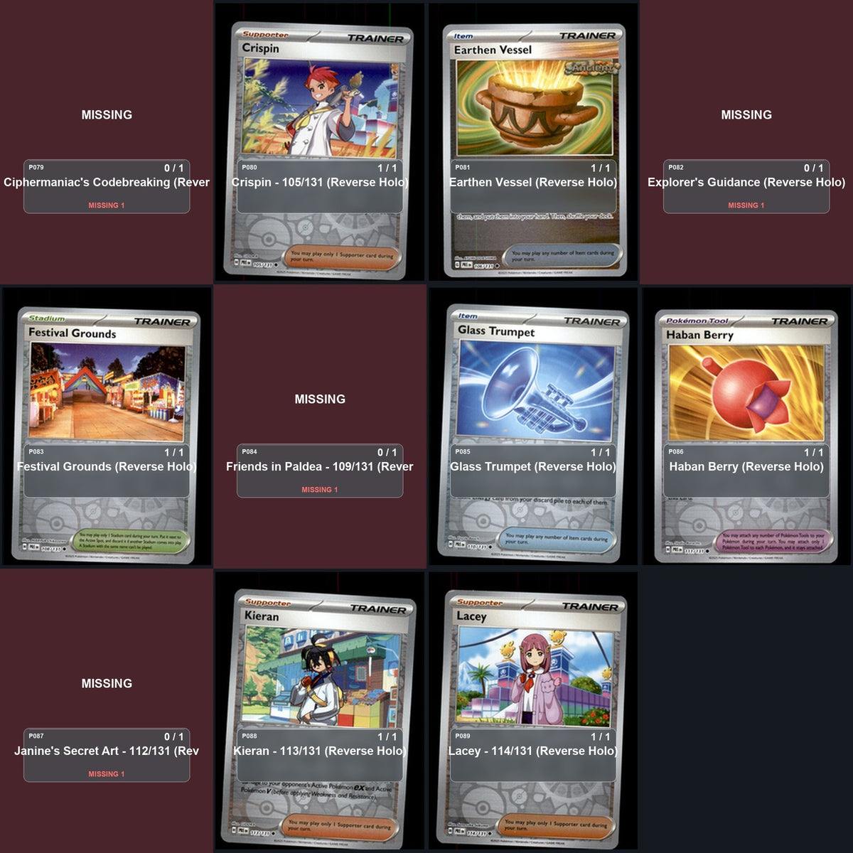 Pokemon TCG SV: Prismatic Evolutions Reverse Holo Master Set 83 Reverse Holo