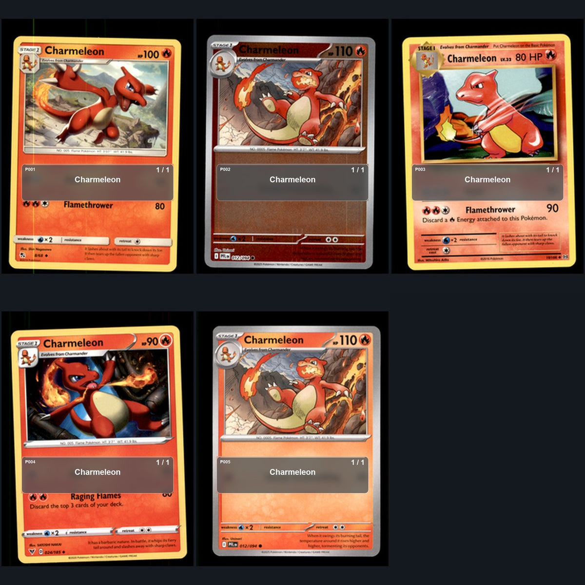 Pokemon TCG Charmeleon Species Collection 5 Different Cards