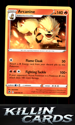 Arcanine 020/195 Pokemon Rare SWSH12: Silver Tempest Card NM