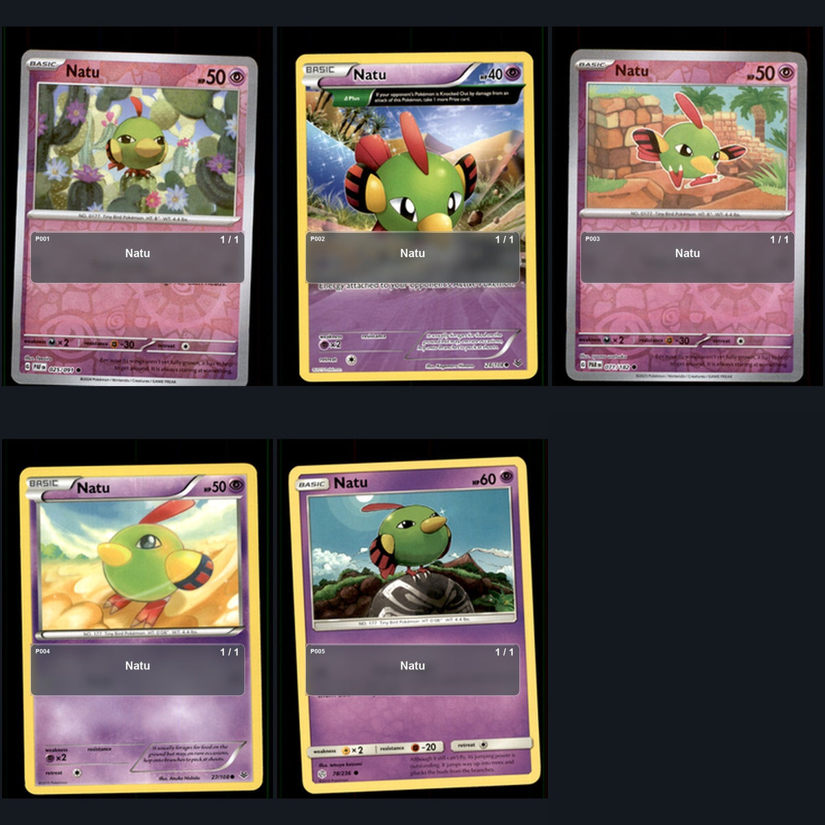 Pokemon TCG Natu Species Collection 5 Different Cards