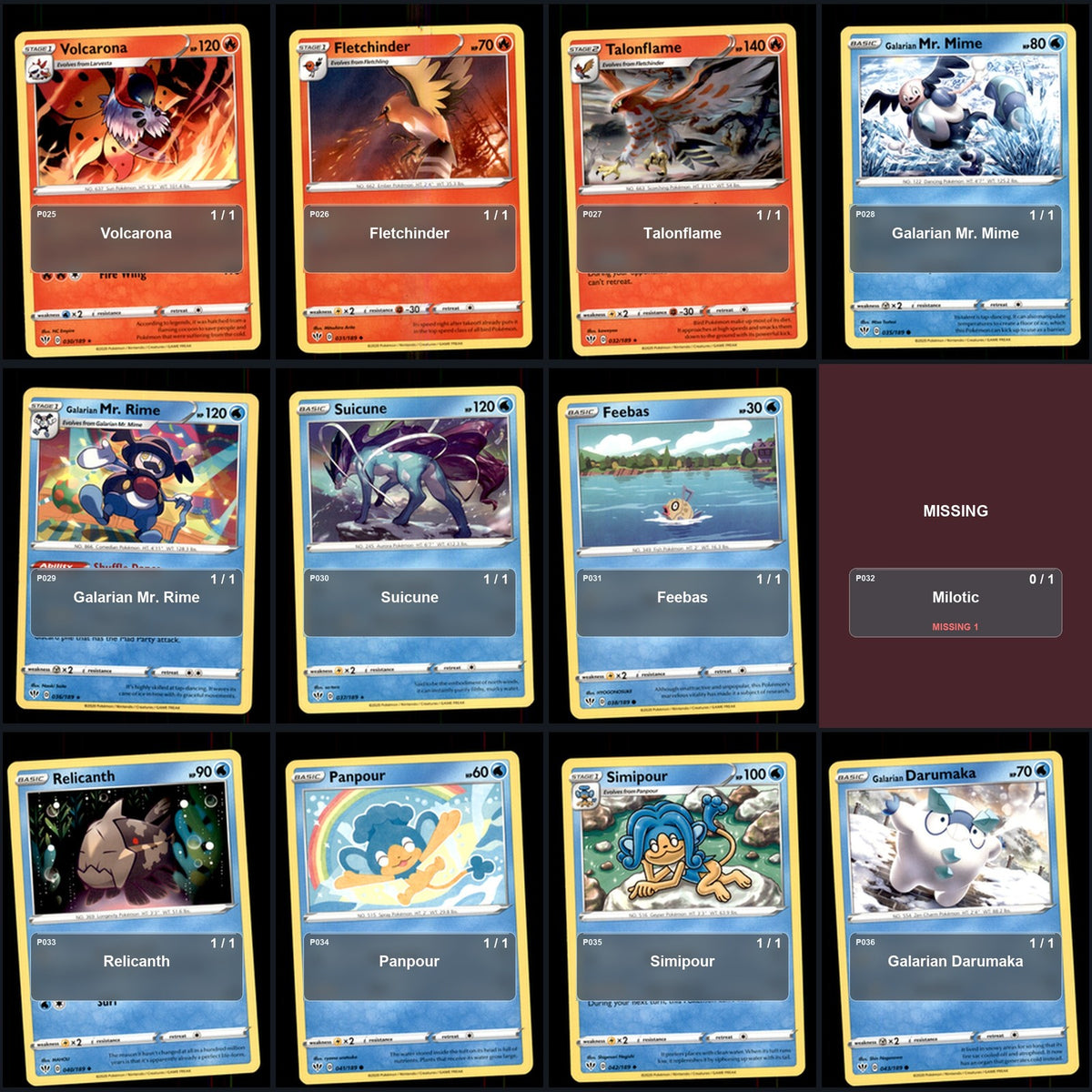 Pokemon TCG SWSH03: Darkness Ablaze C/UC/R Standard Set 131 Cards