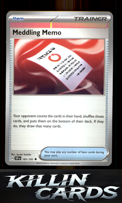Meddling Memo 181/191 Pokemon Uncommon SV08: Surging Sparks Card NM