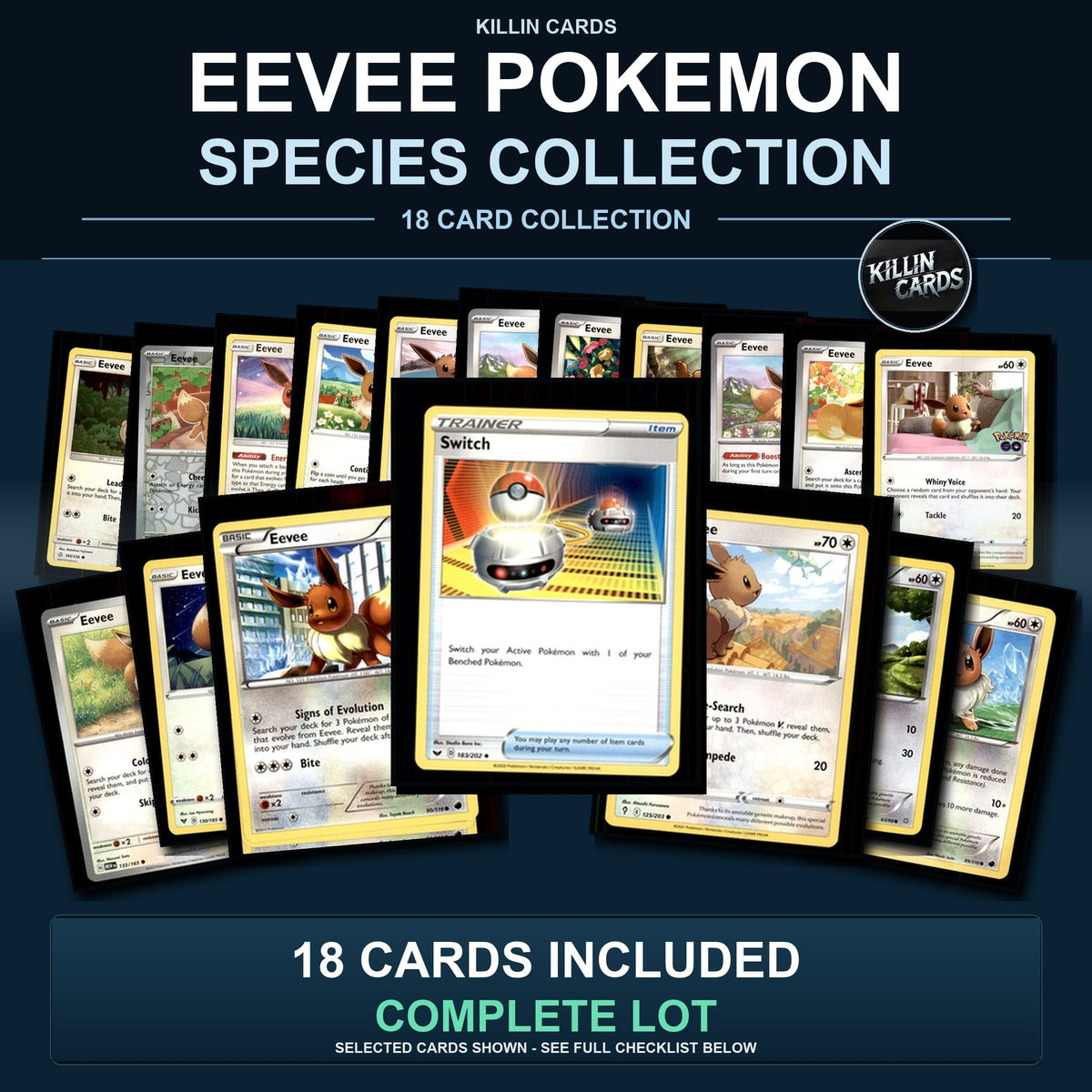 Pokemon TCG Eevee Pokemon Species Collection 18 Different Cards Collection