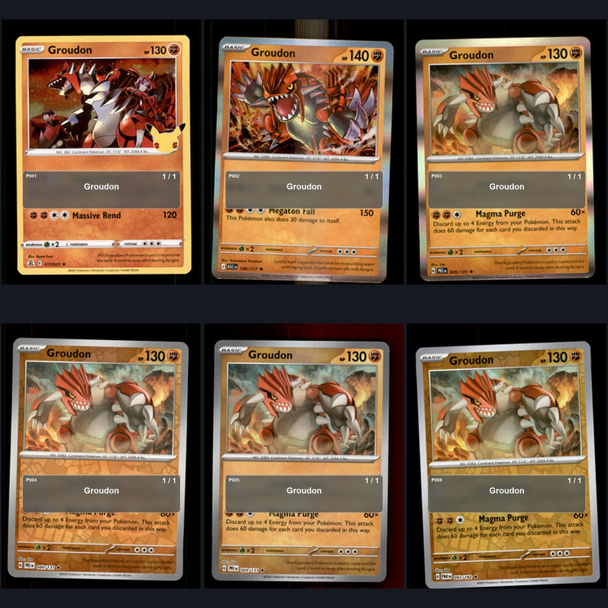 Pokemon TCG Groudon Species Collection 6 Different Cards