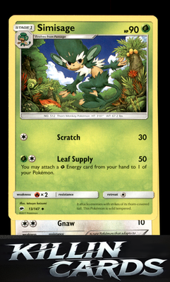 Simisage 13/147 Pokemon Uncommon SM - Burning Shadows Card NM