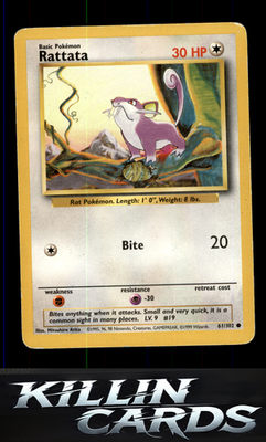 Rattata 061/102 Pokemon Common Base Set Card LP