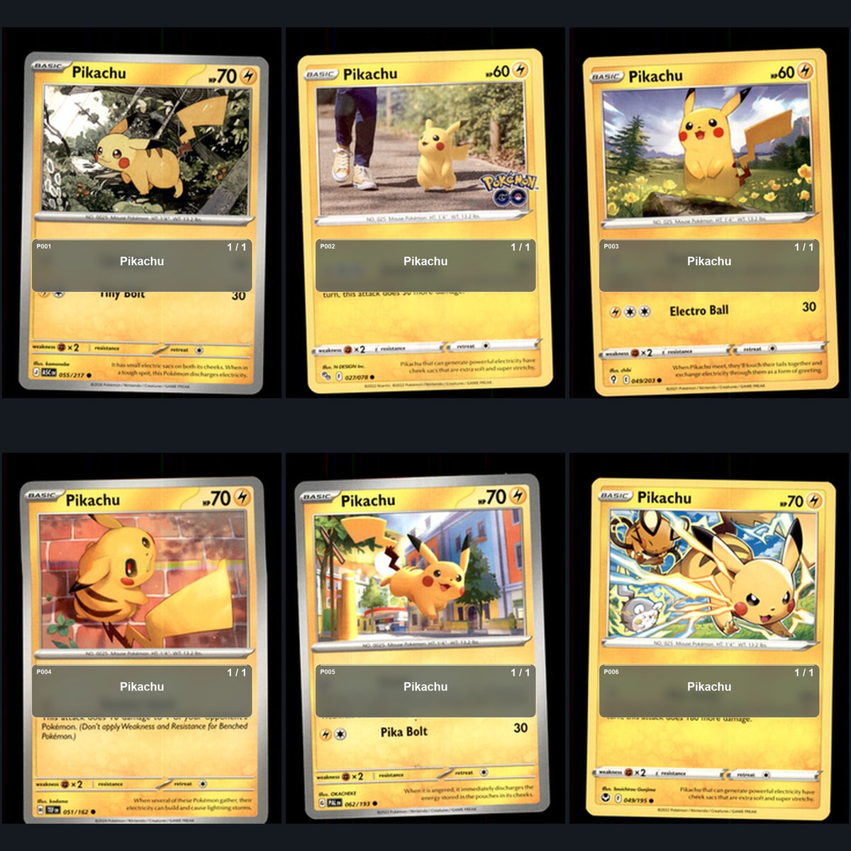 Pokemon TCG Pikachu Species Collection 6 Different Cards