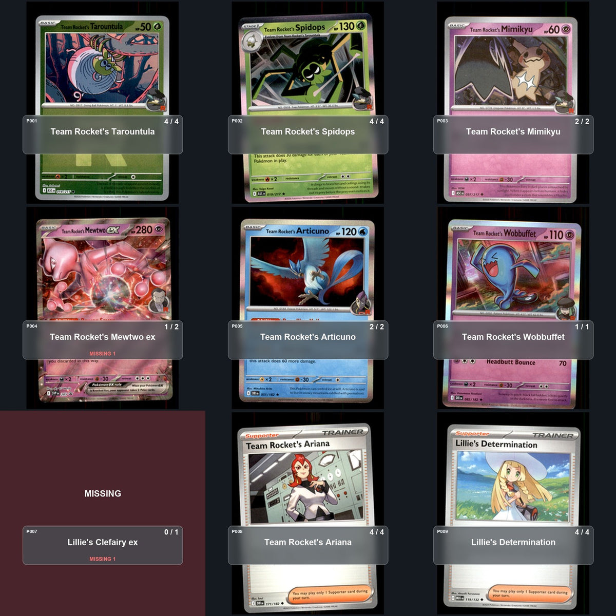 Partial Pokemon TCG Regional Frankfurt Rocket's Mewtwo Decklist 57 Cards Deck