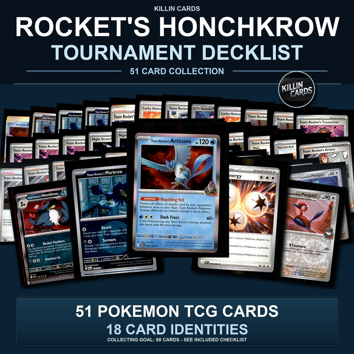 Partial Pokemon TCG Regional Nice Rocket's Honchkrow Decklist 51 Cards Deck