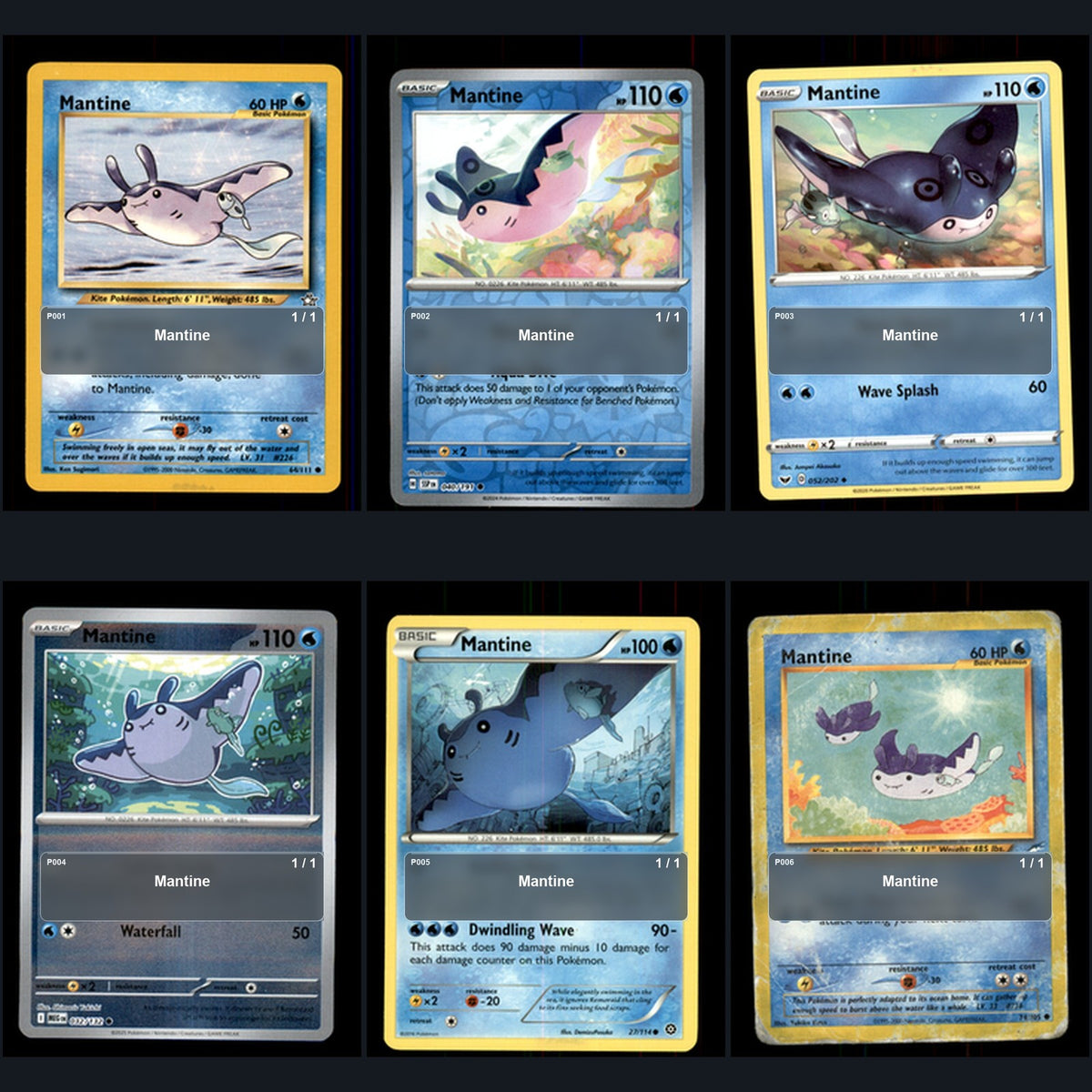 Pokemon TCG Mantine Species Collection 6 Different Cards