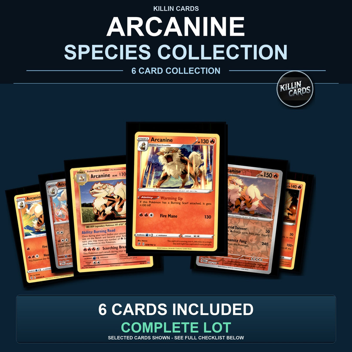 Pokemon TCG Arcanine Species Collection 6 Different Cards