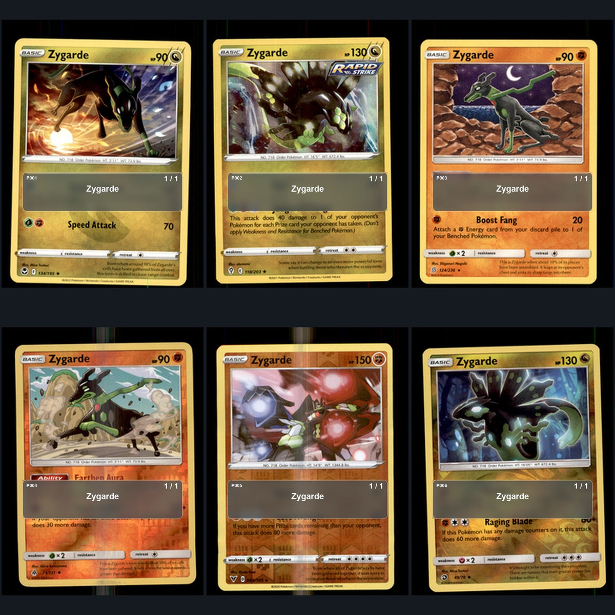 Pokemon TCG Zygarde Species Collection 6 Different Cards