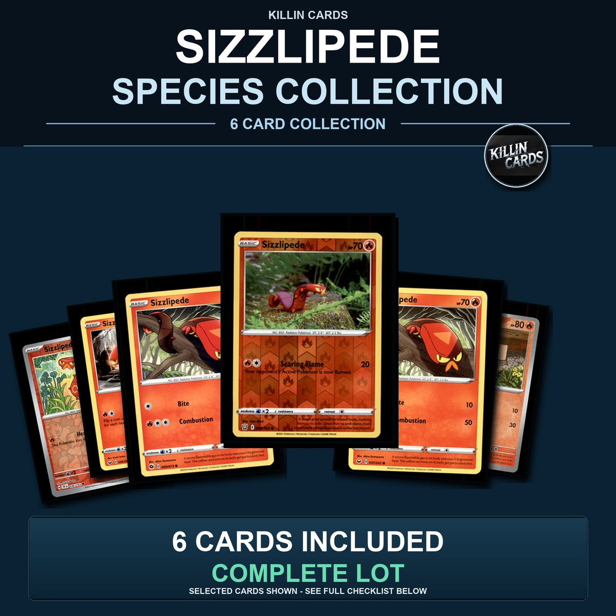 Pokemon TCG Sizzlipede Species Collection 6 Different Cards