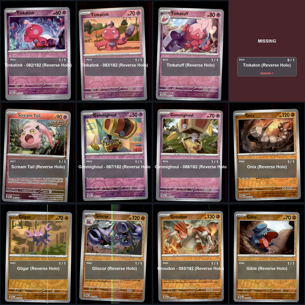 Pokemon TCG SV04: Paradox Rift Reverse Holo Master Set 121 Reverse Holo Card