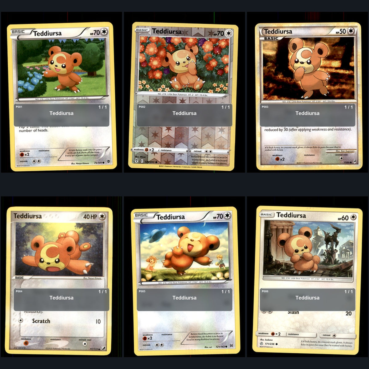 Pokemon TCG Teddiursa Species Collection 6 Different Cards