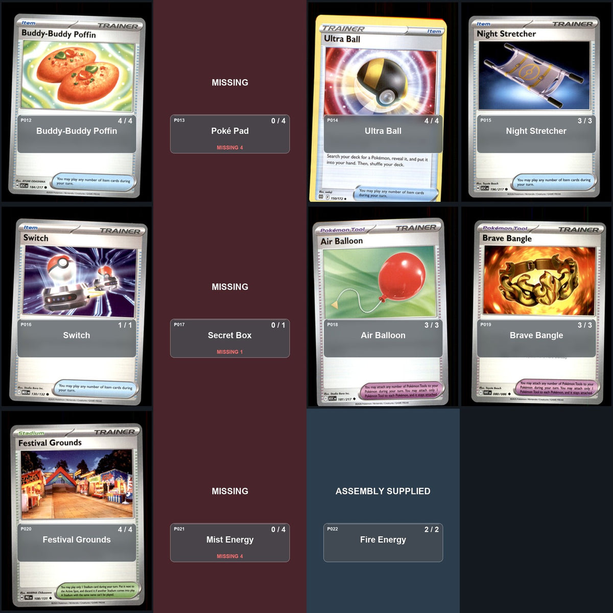 Partial Pokemon TCG Regional Nice Seaking Festival Lead Decklist 49 Cards Deck