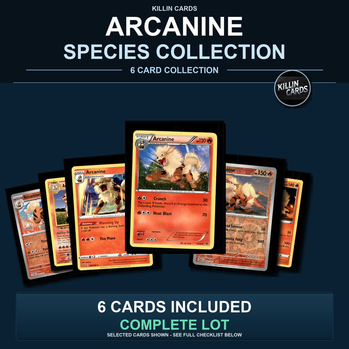Pokemon TCG Arcanine Species Collection 6 Different Cards