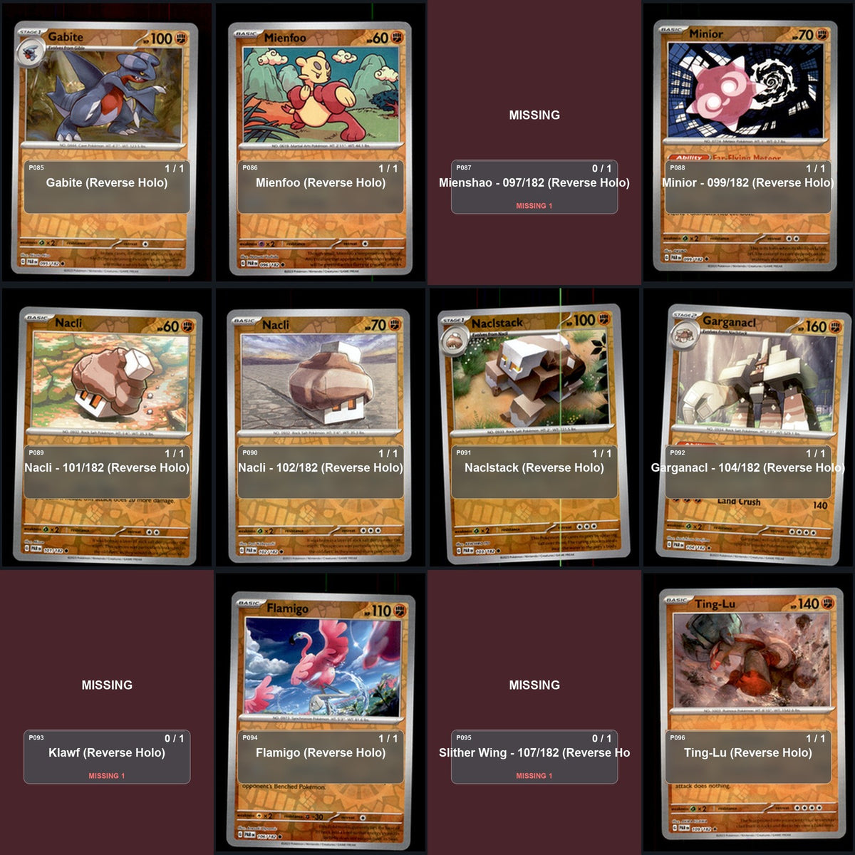 Pokemon TCG SV04: Paradox Rift Reverse Holo Master Set 121 Reverse Holo Card